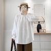 Johnature Japanese Fungus Stand-Up Collar Press-Pleated Top Women Spring Loose Versatile French Tops
