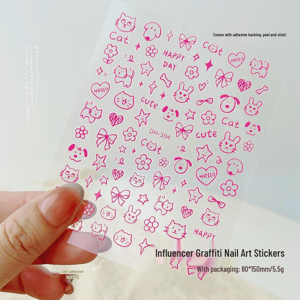 Trendy Graffiti Animal Nail Stickers - Thin & Durable Adhesive Bows