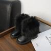 Winter Mädchen Schneestiefel Weich Pelzig Haarig Kinderstiefel Schwarz Weiß Vielseitig Kinder Freizeit Lange Stiefel Warm Plüsch Reißverschluss
