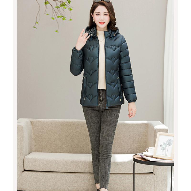 Damenjacke für Herbst und Winter, einfarbig, mit Kapuze, schmale Passform, dick, warm, kurz