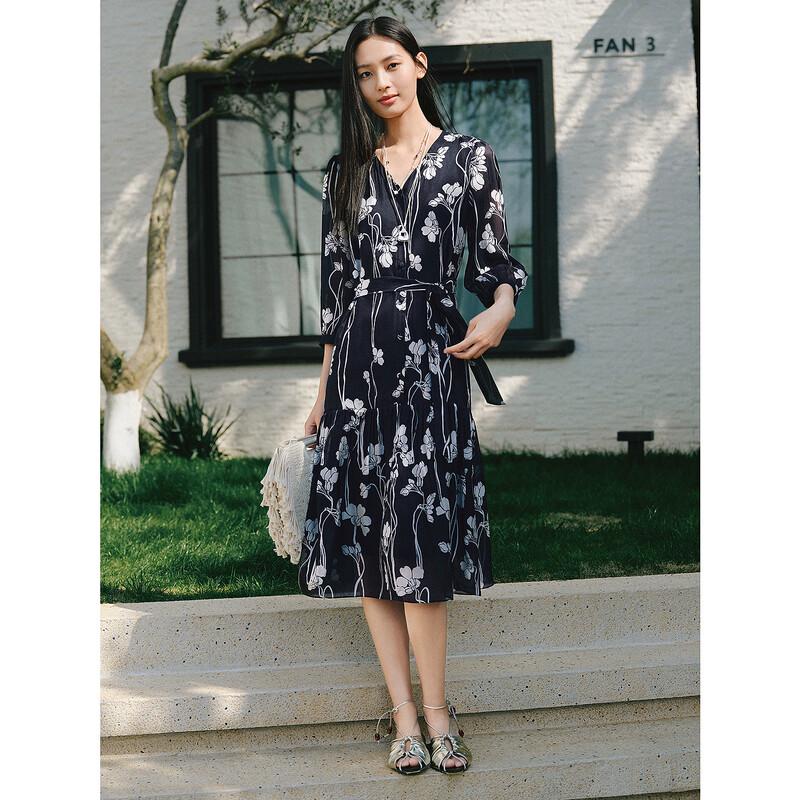 

JUZI Annakol 2025 Summer French Print Silk Blend Midi Dress S