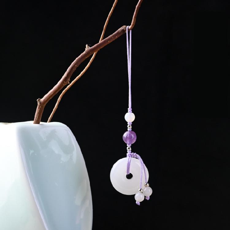 Unique White Jade Buckle Jade Keyrings Charm Vintage Phone Strap Chain Ornament