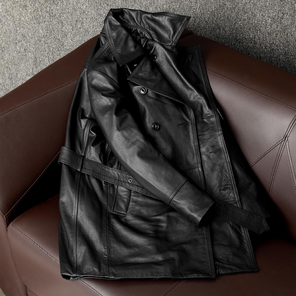 Genuine Cowhide Leather Jacket for Men Motorcycle Business Casual Suit Lapel Large Size Coat