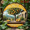 D FlatRetro Italian Countryside Design Featuring a Circular Tin Metal Limoncello Logo for Wall Art Perfect for a for Home Bar