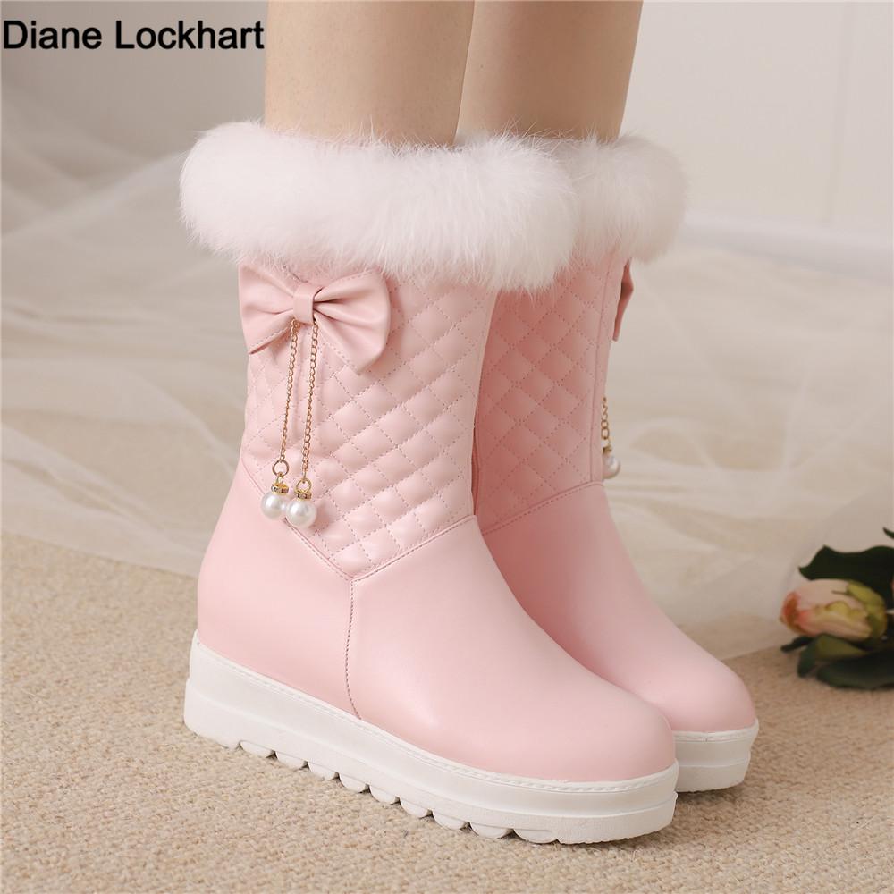 Fashion Fashion Women Snow Boots 2025 New Faux Fur Winter Boots Height Lncreasing Platform Thick Plush Warm Zip Winter Shoes White Pink