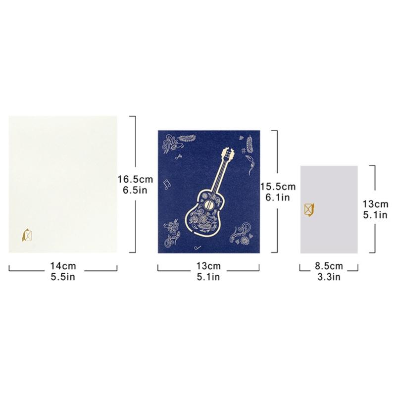 Birthday Greeting Card Paper Sculpture Guitar Happy Birthday Card with Envelope For Kid Adult Anniversary Celebration