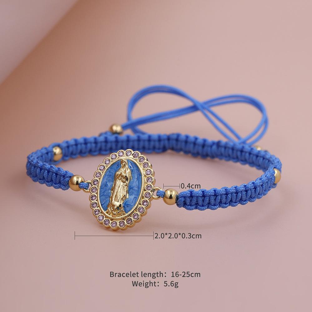 Handmade Virgin Mary Braided Bracelet Gold Plated Rope Shell Zirconia Religious Jewelry for Women Gifts