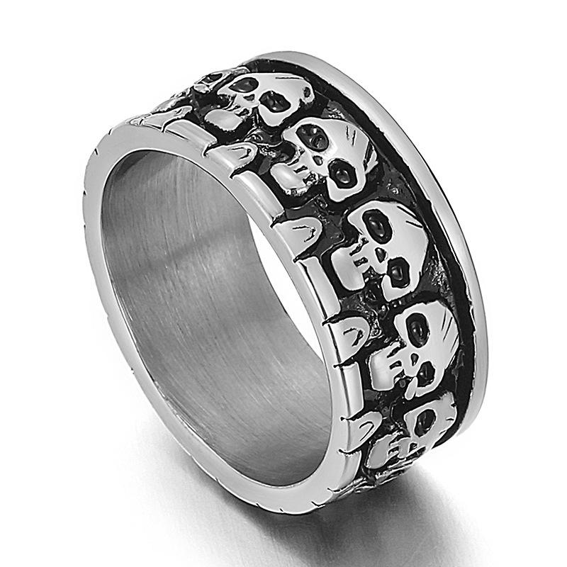Gothic Style Punk Retro Black Biker Ring Men Hiphop Rock Stainless Steel Skull Finger Rings Party Accessories Jewelry
