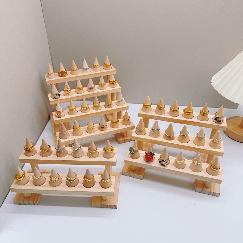 Modern Cone Ring Display Stand Multi-layer Ring Storage Rack Wood Rings Display Holder  Key