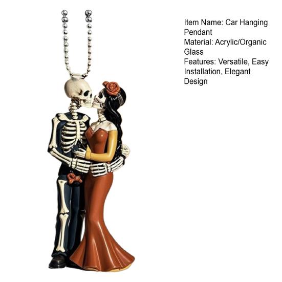 Halloween Skeleton Couple Car Pendant 2D Acrylic Rearview Mirror Hanging Decor Backpacks Charm Glow-in-Dark Keychain Parties Decoration