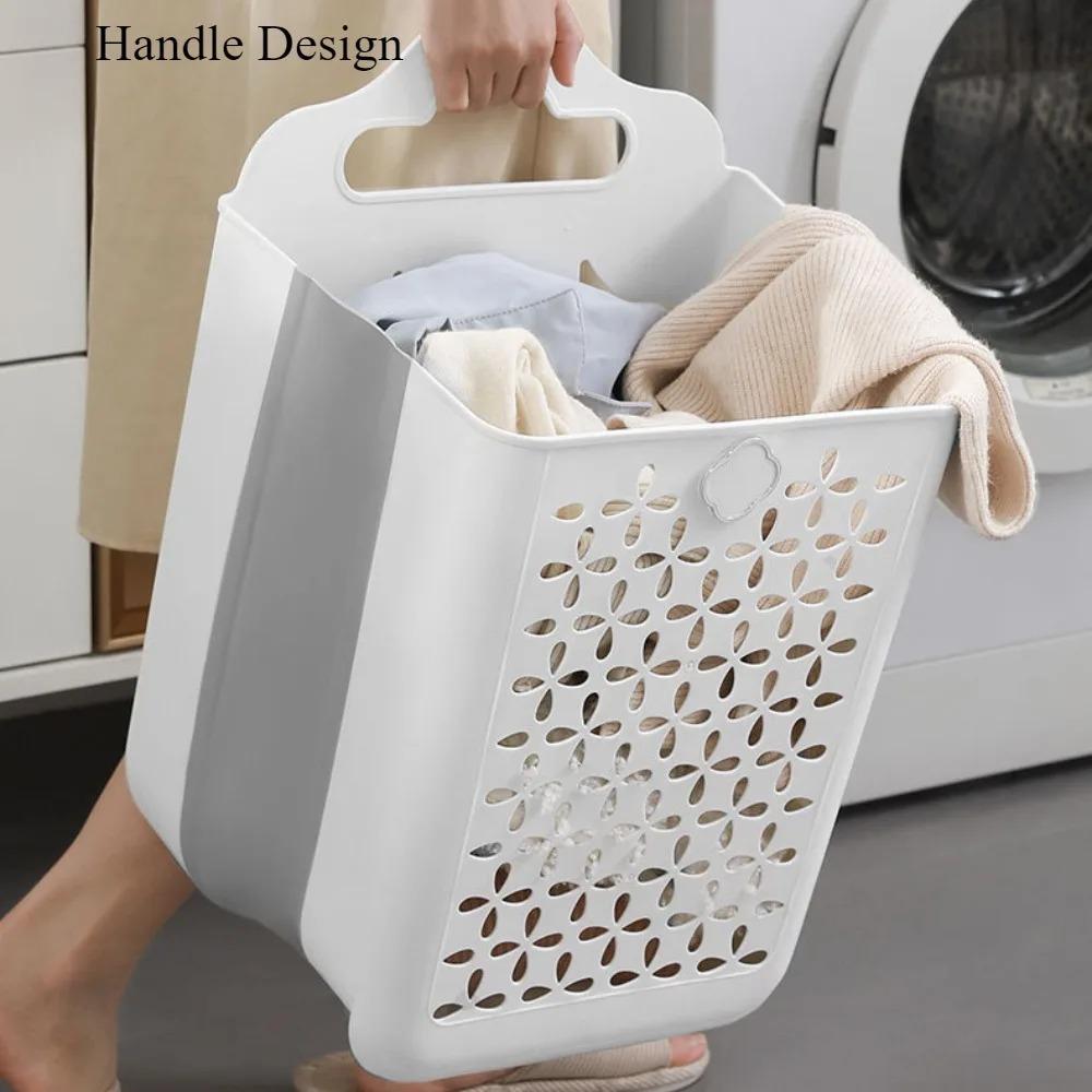Foldable Dirty Clothes Basket Large Capacity and Load-bearing Clothing Storage Basket Bathroom Household Plastic Storage Basket