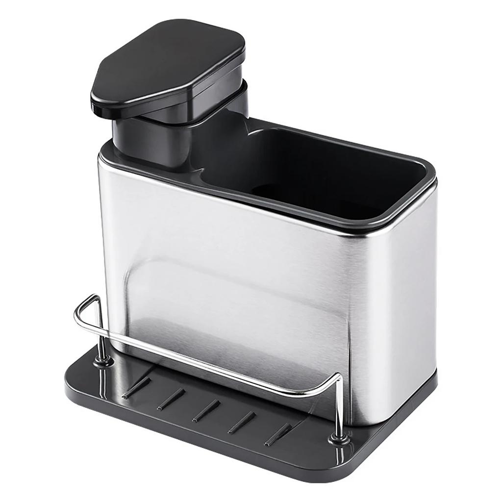 Stainless Steel Soap Dispenser + Sponge Holder 2-in-1 Kitchen Cleaning Storage Leak-proof & Easy To Clean