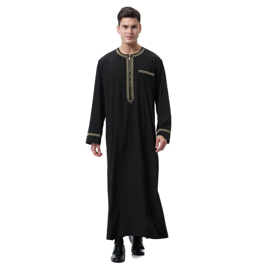Men's Embroidered Zipper Robe - Middle Eastern Style, Spring/Summer