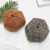 Lady Retro Plaid Beret Double Layer Painter Cap Autumn Winter Warm Berets