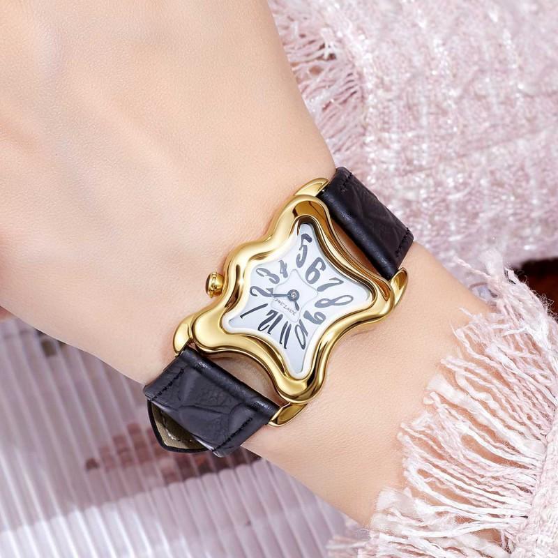 Irregular Y2K Couple Wrist Watches Unique Design Leather Strap Quartz 30M Water Resistant