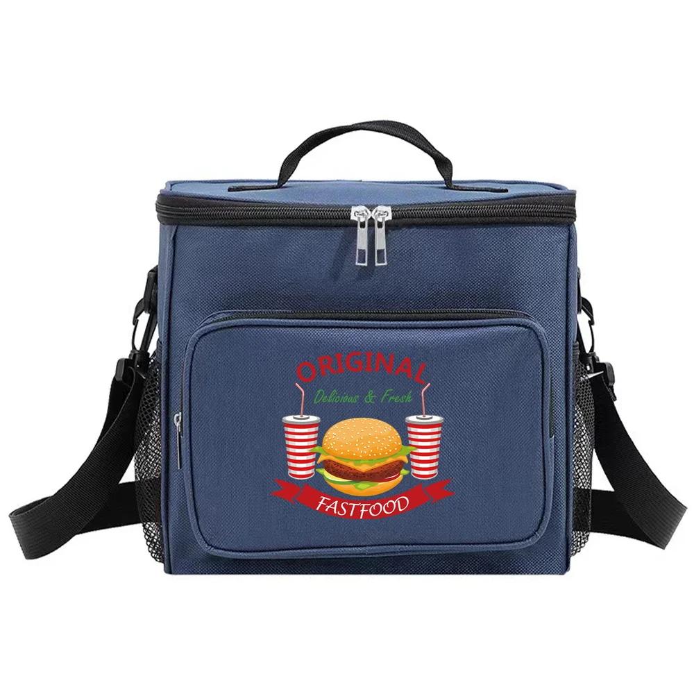 Shoulder Lunch Bag Insulated Bags Thermal Organizer Handbag Portable Waterproof Cooler Box for Men and Women Food Pattern