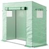 Small Walk-in Garden Greenhouse with Steel Frame, Large Roll-up Door and Windows, 200Lx76Wx168Hcm, Green