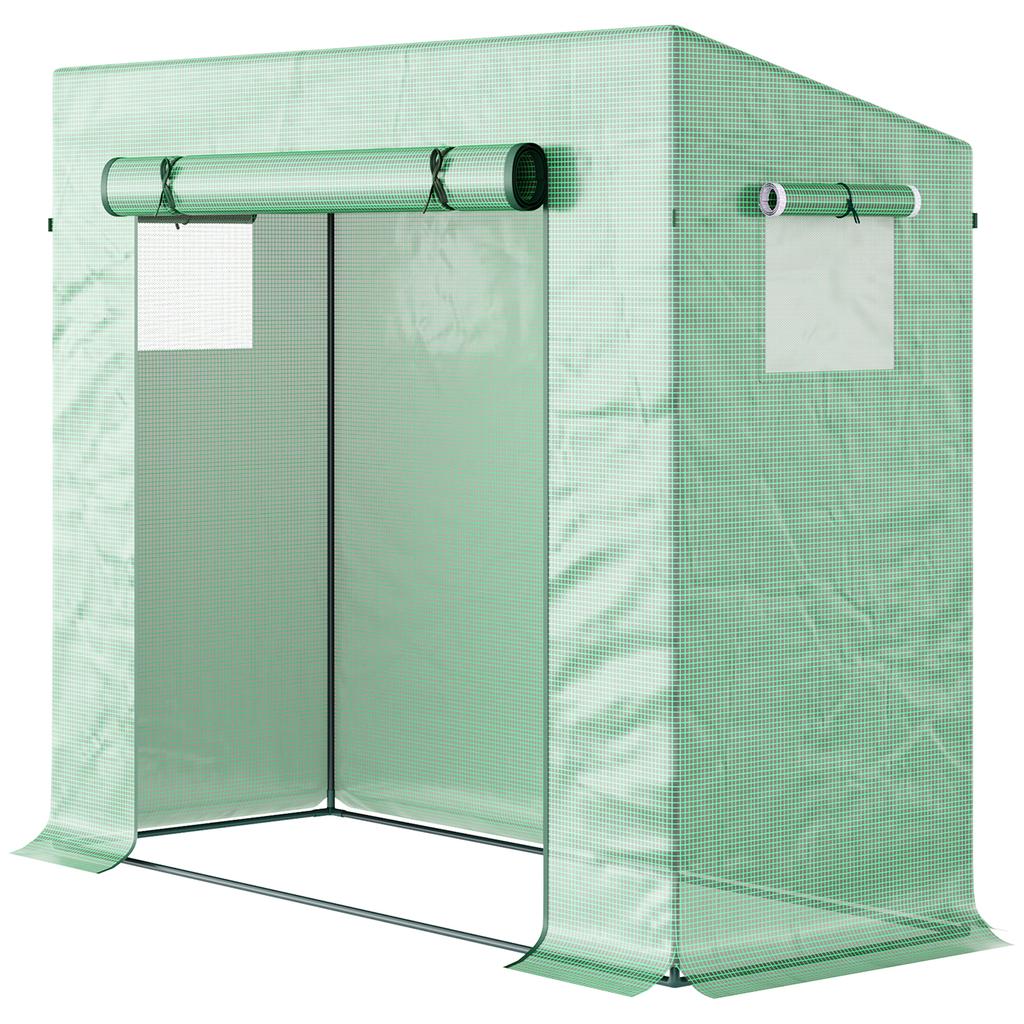 Small Walk-in Garden Greenhouse with Steel Frame, Large Roll-up Door and Windows, 200Lx76Wx168Hcm, Green