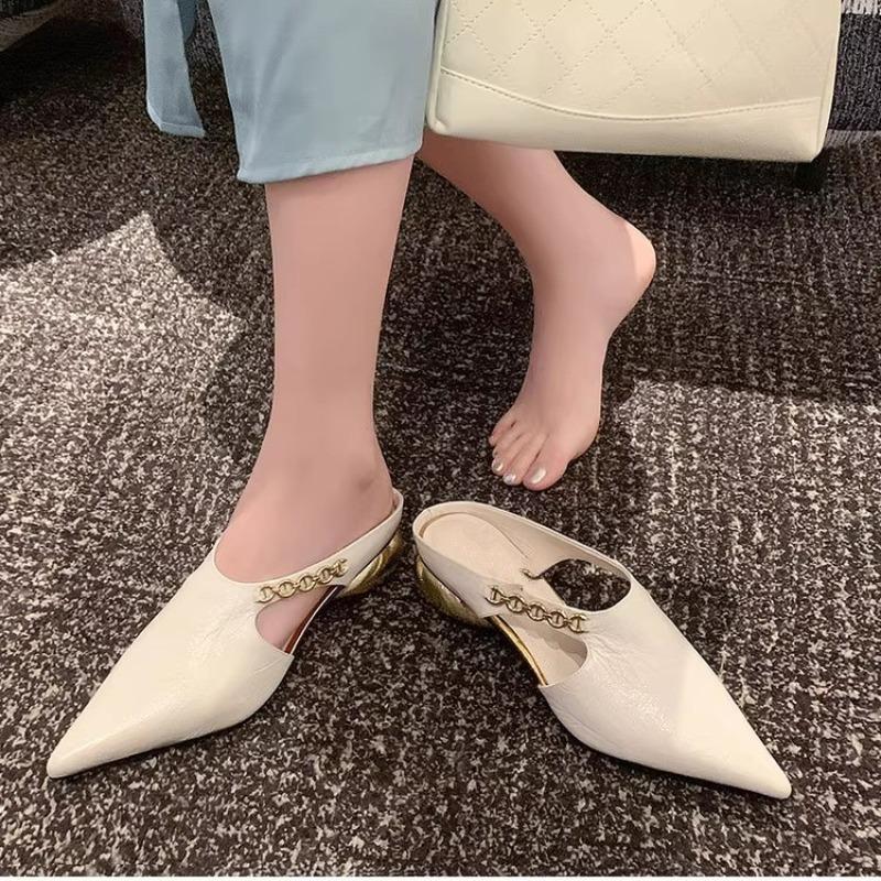 Women Flats Slippers Sandals Pointed Toe Mules  2026 New Summer Shoes Trend Dress Comfort Leather Sandalias De Mujer