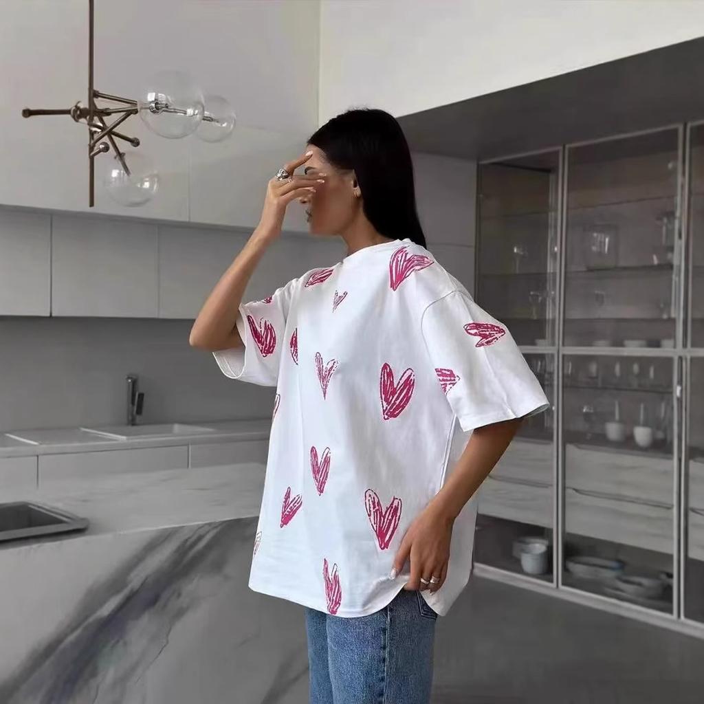 Summer 100% Cotton Vintage Print T-shirts Women Harajuku Oversized Short Sleeve White Y2k Tops Streetwear Casual T Shirt Female