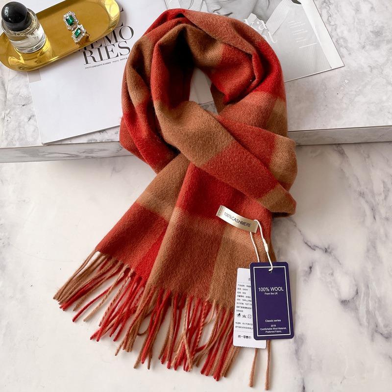 Ankola red plaid pure cashmere scarf women's winter high-end new scarf