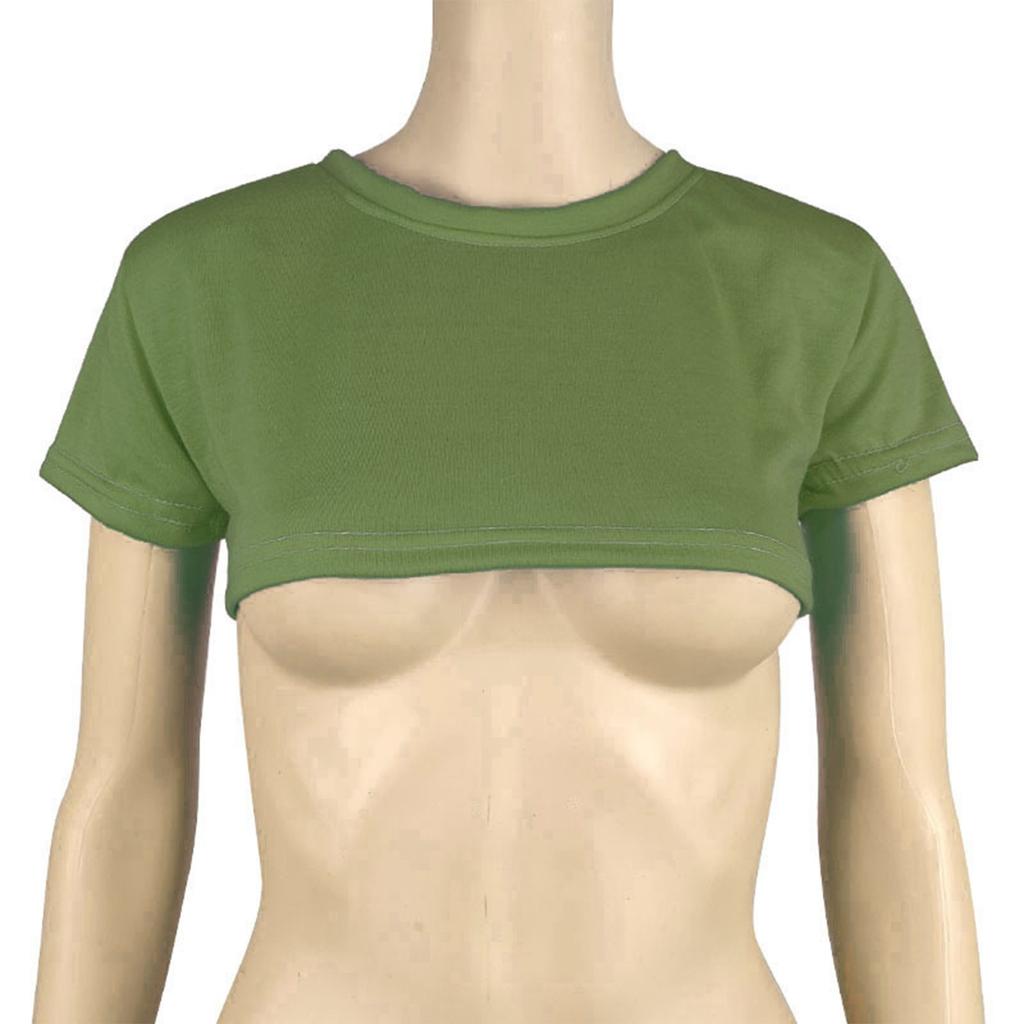 Damen Two Yuan Einfarbiges Brust-Kurz-T-Shirt Süßes Tag Sexy Crop Kurzarm-T-Shirt