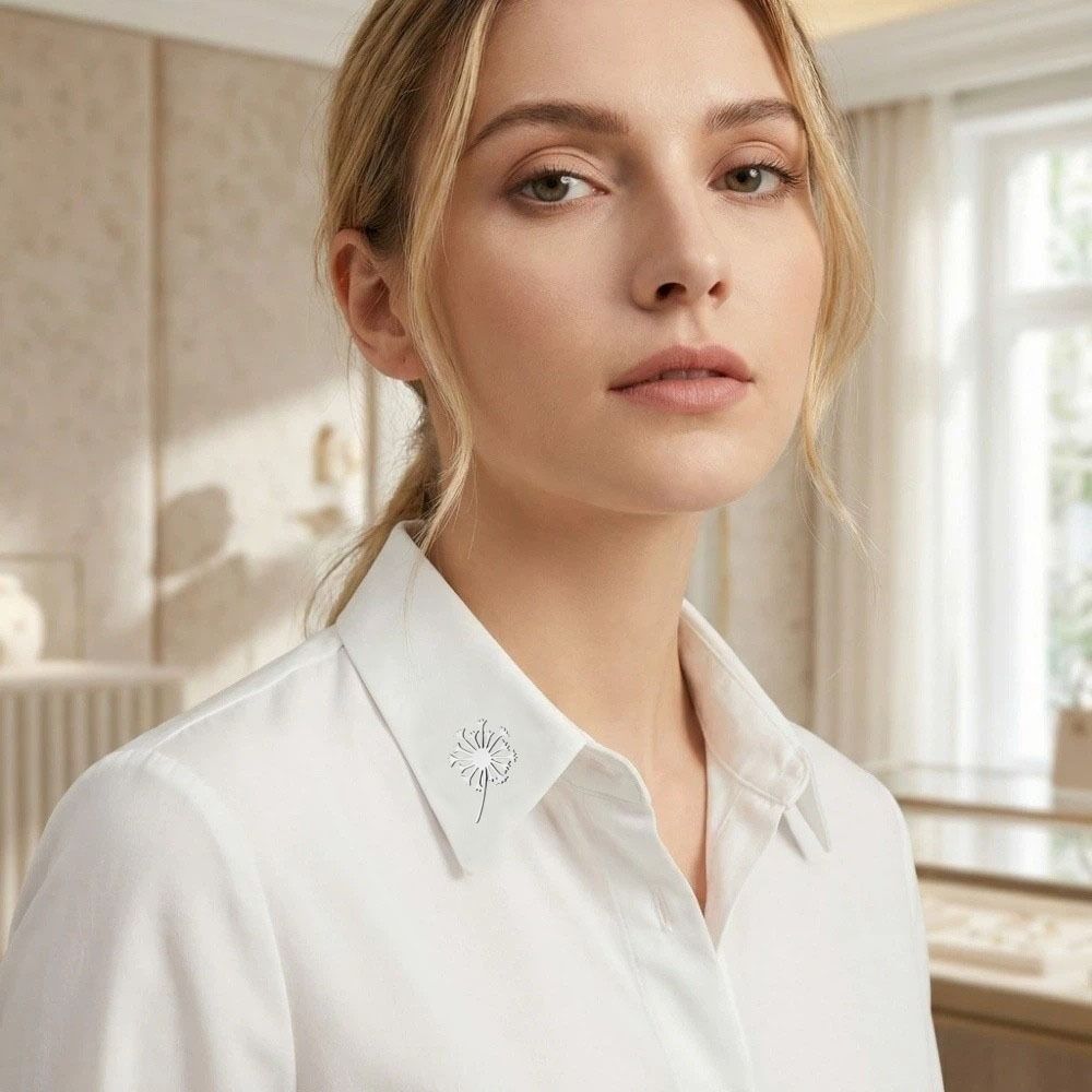 Gold Color Blowball Brooch Stainless Steel Women Brooch Minimalist Flower Lapel Pin  Daily