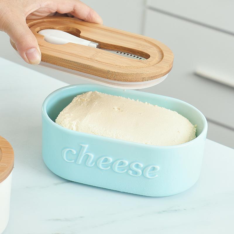 Nordic Ceramic Butter Dish with Cover and Cutter Set Cheese Storage Tray Container Box Kitchen Butter Sealed Box Butter Dish