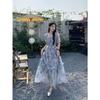 Summer 2024 Retro Floral Square-Neck Long Dress - Mori Style, Waist-Slimming Flounce Fit