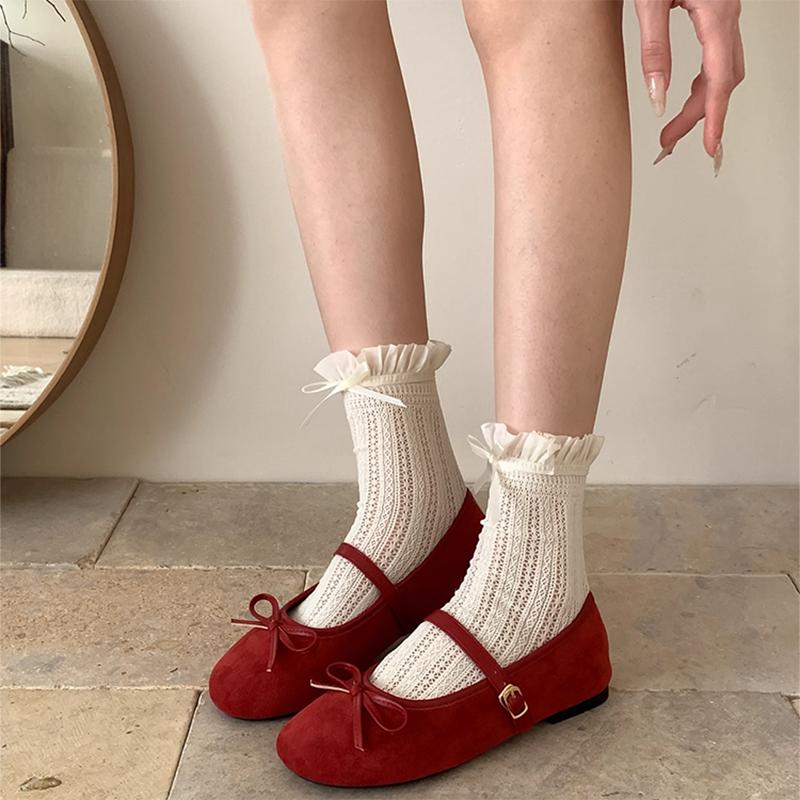 Butterfly-knot Flats Women Mary Jane Shoes Fashion Shallow Single Shoes Ladies Outdoor Dress Ballet Style Shoes