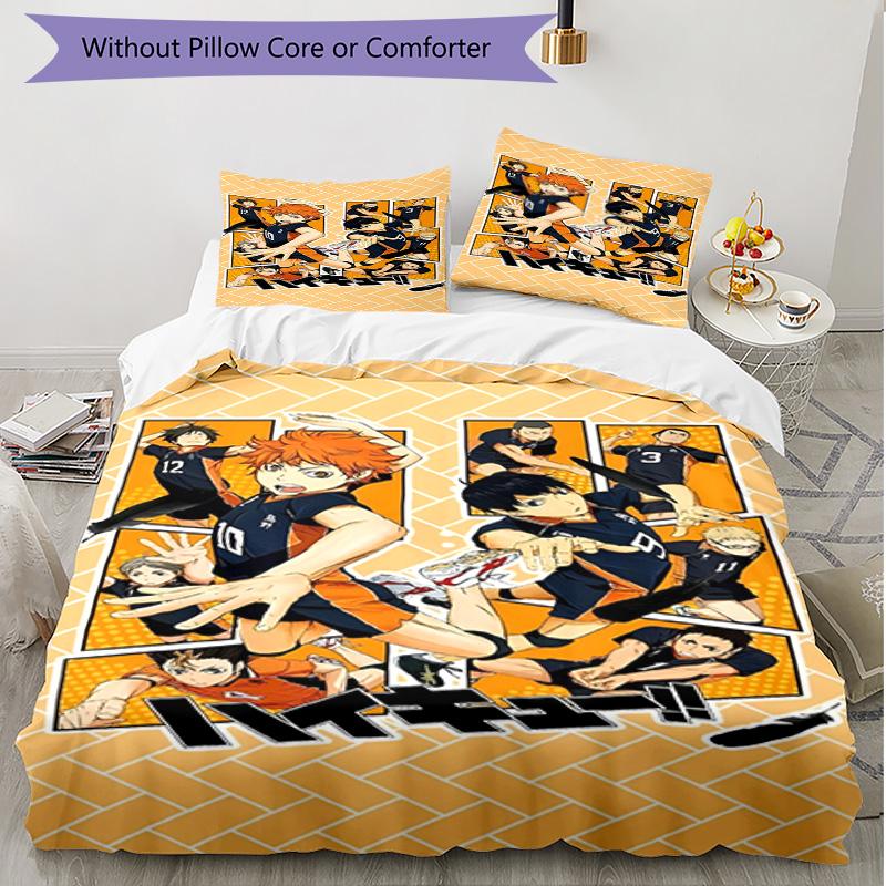 3pcs Duvet Cover Set (1*Duvet Cover + 2*Pillowcase, Without Core), Haikyu Print Soft All‑Season Bedding Set, Home Bedroom Decor Gift