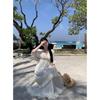 French Retro Mori Collar Halter Ruffle Edge Dress Summer Seaside Vacation Big Swing Dress Long Dress Fairy