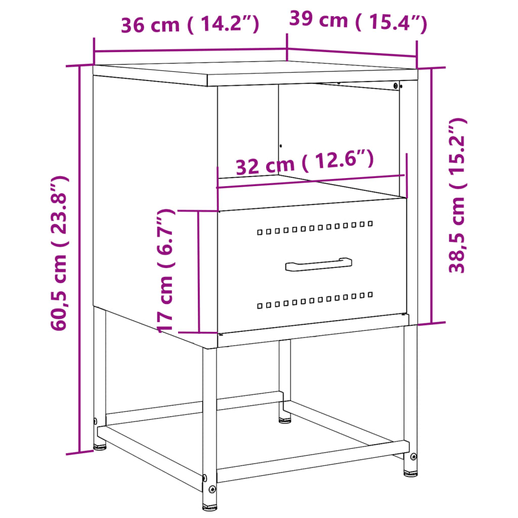 Nightstand Anthracite 36 x 39 x 60.5 cm Steel