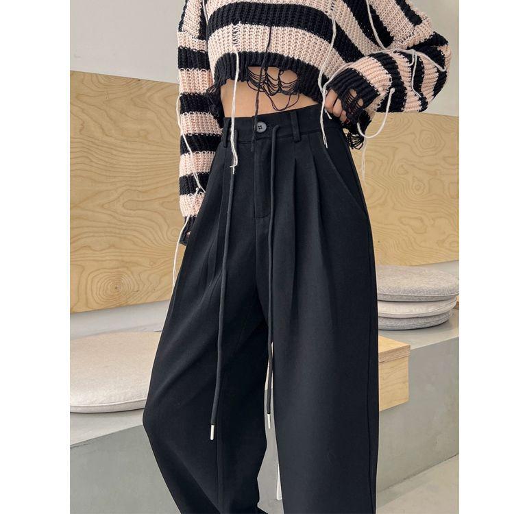 

Women s High-Waist Gray Wide-Leg Sweatpants - Summer Casual, Floor-Length, Loose Fit with DrawstringAmerican Style S (recommended 70-95 jin)
