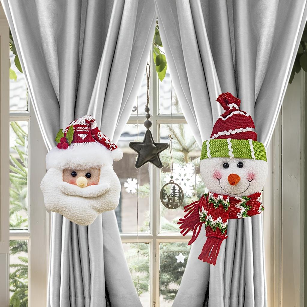 Christmas Curtain Clips Santa Snowman Retro Plaid Hooks For Hanging Decorations On Windows Doors Festival Home Party Decor