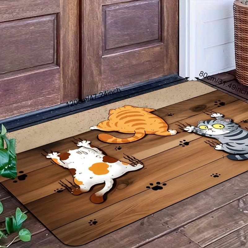 Cute cartoon cat welcome doormat. Non-slip, water-absorbing, strong and durable