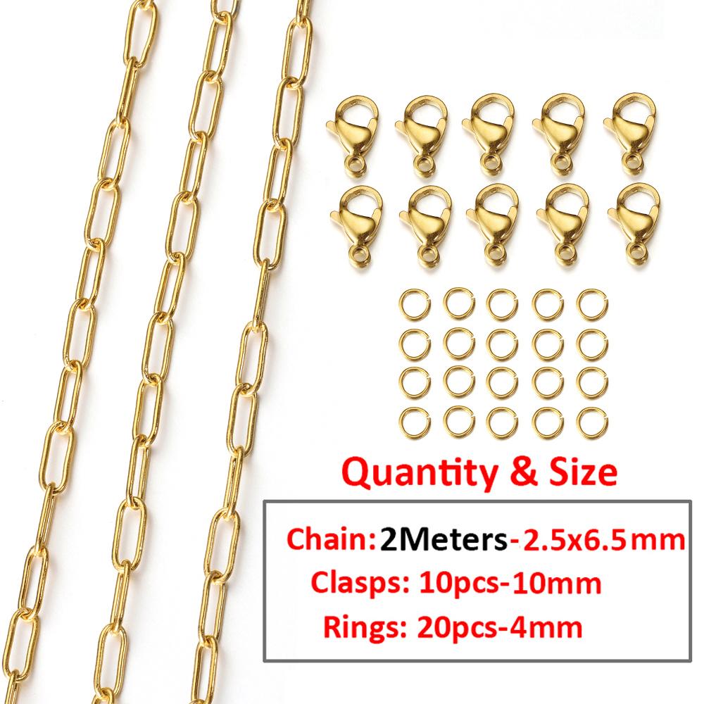 2Meters/1Meter Stainless Steel Chain Lobster Clasps Jump Rings Connectors Chains for Bracelet Necklace Jewelry Making DIY Kit