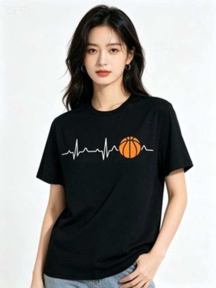 Unisex oblečení Basketbalový tep Srdce Tričko Unisex Dárky k narozeninám Krátký rukáv Vtipná trička Módní grafická trička Sportovní nadšenec