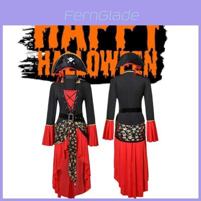 Women's Pirate Costume Set With Red Dress Hat And Belt Perfect For Halloween Parties