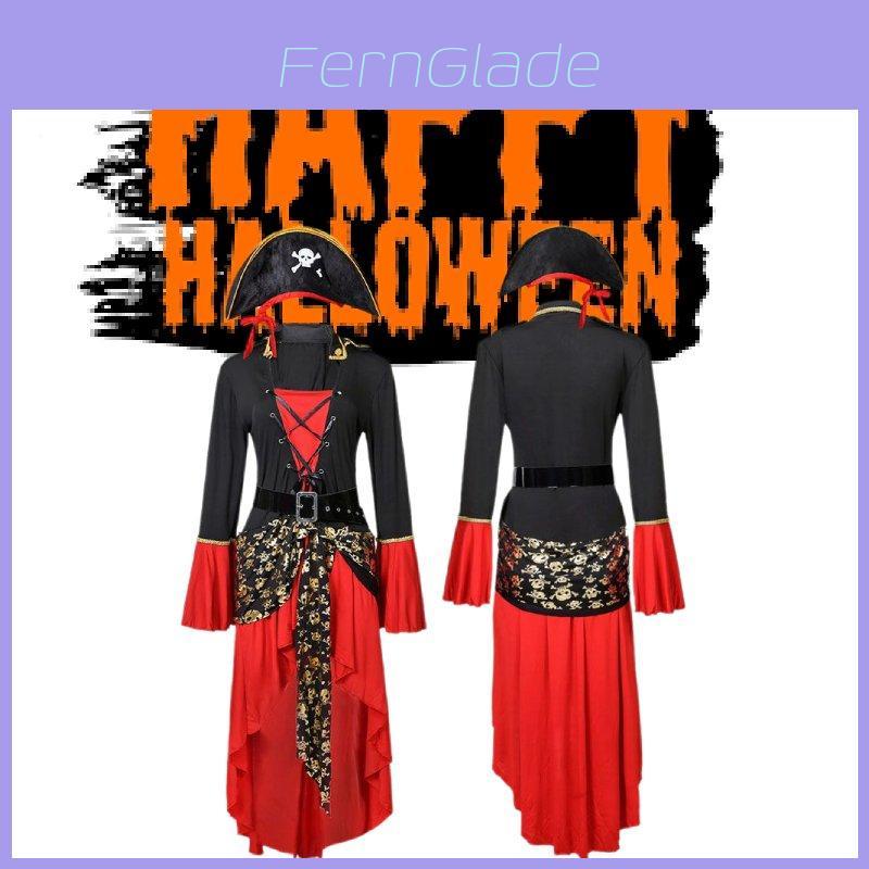 Women's Pirate Costume Set With Red Dress Hat And Belt Perfect For Halloween Parties