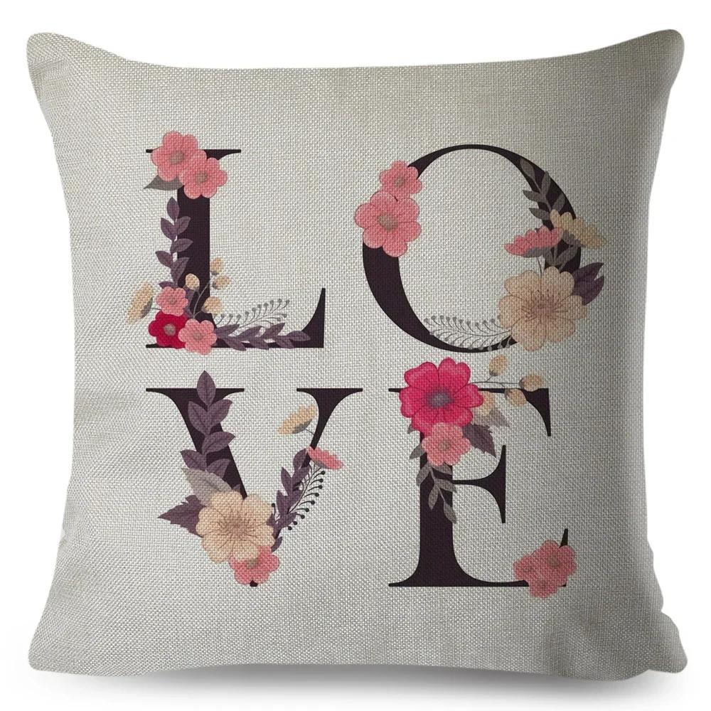 Nordic Style Love Heart Letter Pillowcase Decor Flower Printed Pillow Case for Home Car Sofa Polyester Cushion Cover X