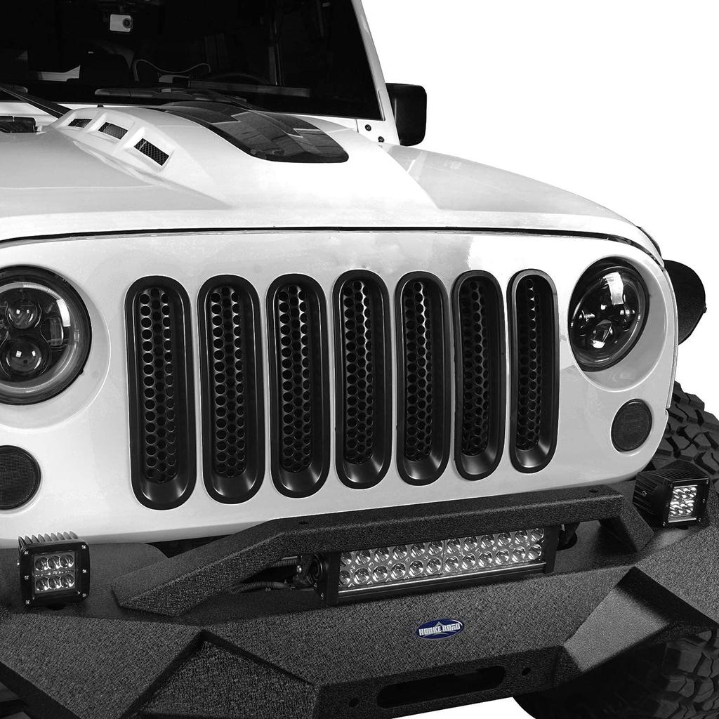 ABS Front Grill Mesh Insert Racing Grille Cover Guard Sticker Kit for Jeep Wrangler JK 2007-2017 7pcs/set