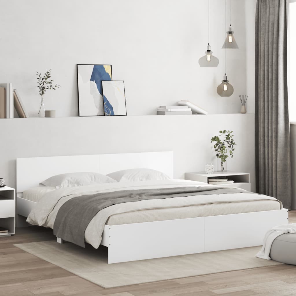 Bed Frame with Headboard and LED Lighting White 200x200 cm