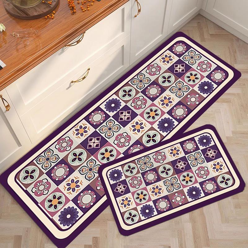 PVC Leather Non-slip Floor Mat, Colorful Carpet, Oil-proof Rug, Long Strip, Home Decoration, American Carpet, Kitchen