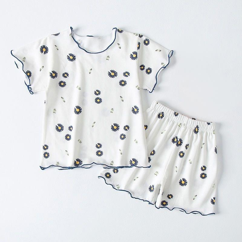 

Летний комплект из топа и шорт с короткими рукавами для маленьких девочек, тонкая домашняя одежда из ледяного шелка, детская одежда, комплект из двух предметов 120
