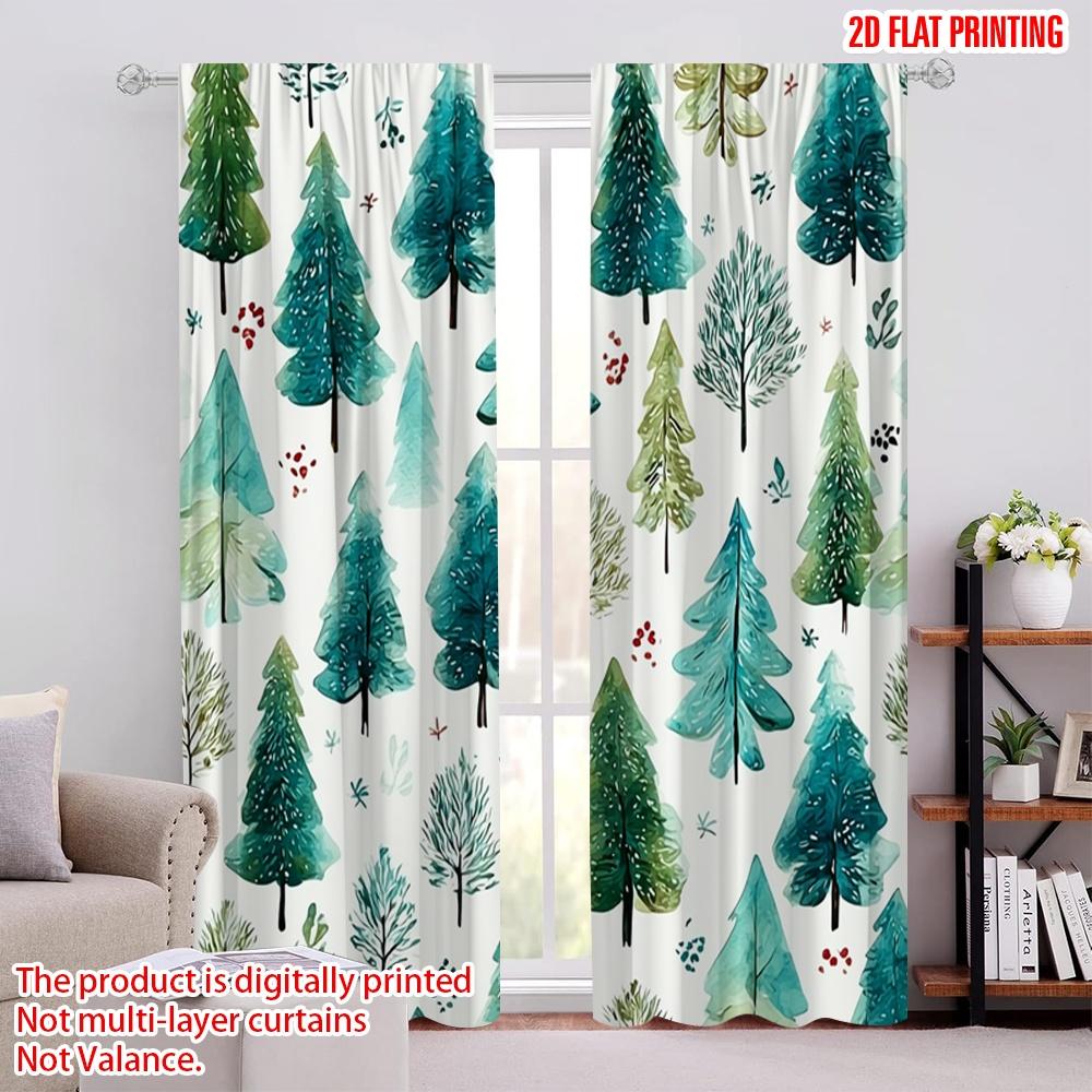 

Flat Printing St Patrick Day Window Drapes Watercolor Christmas Tree Design Polyester Without Electricity Festive Curtain Set Of 2 Made Washable W100*H70(CM)-Hooks&1PCS
