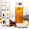 GLASKEY Square Glass Pitcher with Classic Stripe Water Pitcher with Handle for Juice Borosilicate Glass Carafe for Hot and Cold Brew Drinks 2.1L Lid,