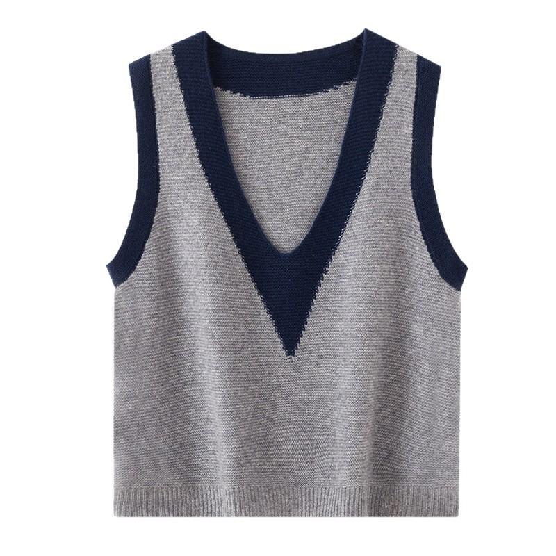 Knitted Sweater Vest Autumn And Winter New Wool Korean Version Loose Outer Wear Color Matching V-Neck Sweater Knitted Vest