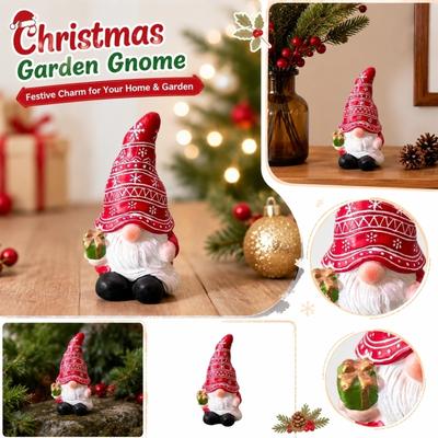 Christmas Gnome Cement Statue - Beard Dwarf Decoration for Garden, Patio, and Home