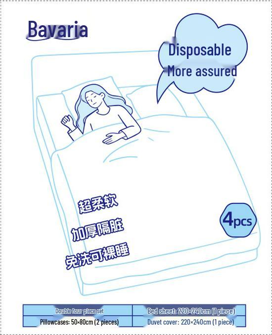Disposable 4-Piece Travel Bedding Set: Anti-dirt, Wash-Free, Sterilized, Thickened for Hotel & Portable Use.